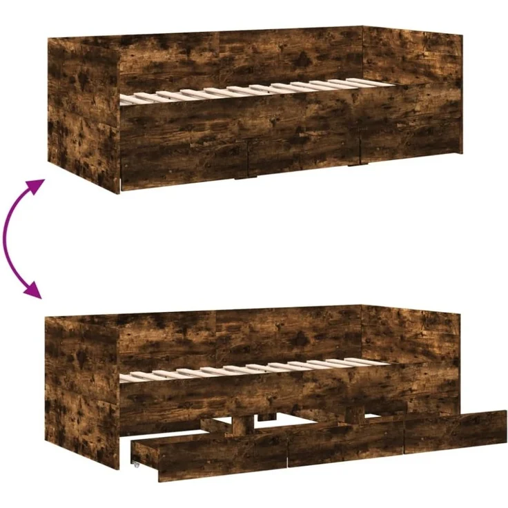 vidaXL Tagesbett mit Schubladen ohne Matratze Räuchereiche 75x190 cm 3280836 – Bild 6