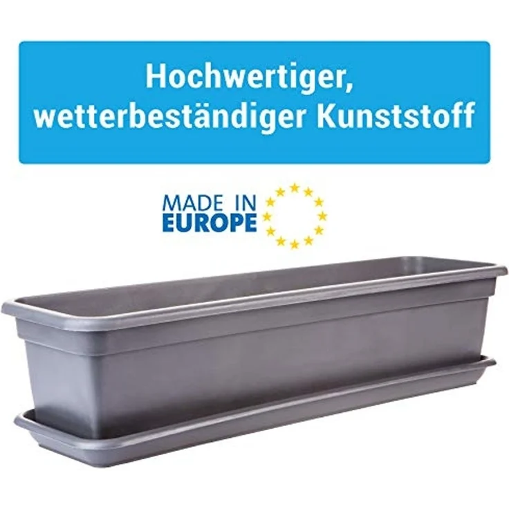Centi Pflanzkübel Balkonkasten mit Untersetzer anthrazit robust (8er-Set) – Bild 3
