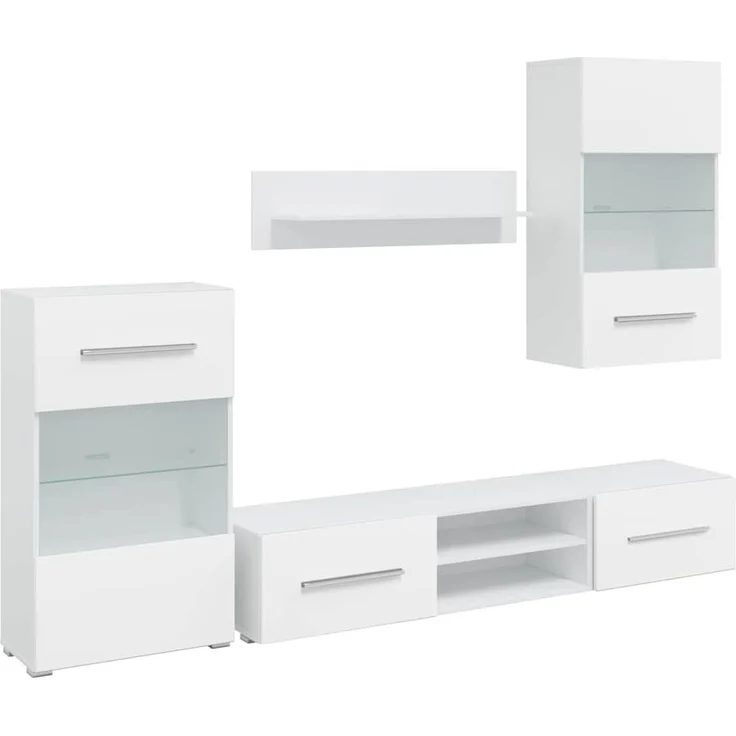 vidaXL 5-tlg. Wohnwand mit LED-Beleuchtung Mattweiß Holzwerkstoff 3324229 – Bild 1