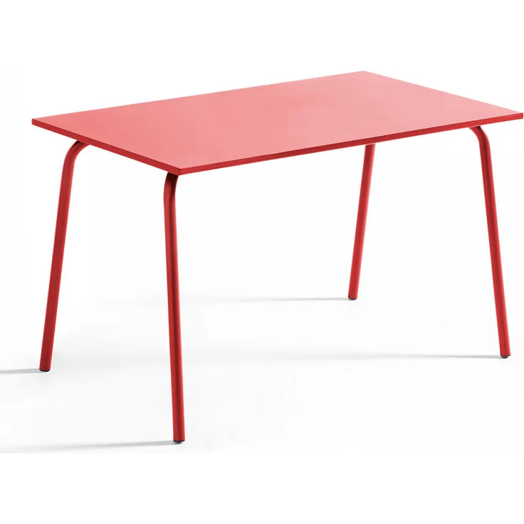 Oviala Palavas Gartentisch, Rechteckig, 70x72x120 cm, 100 % Stahl, rot, korrosionsbeständig mit Anti-Rutsch-Pads