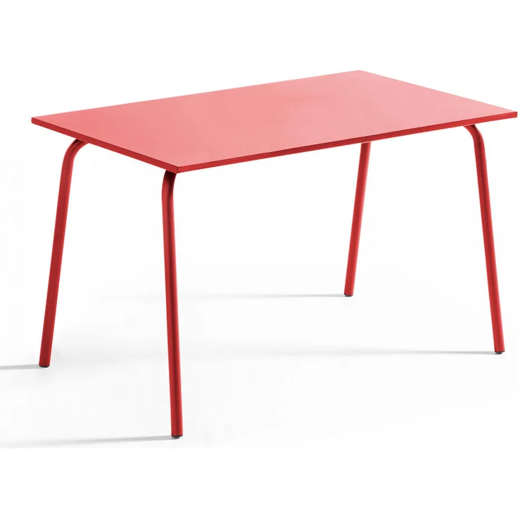 Oviala Palavas Gartentisch, Rechteckig, 70x72x120 cm, 100 % Stahl, rot, korrosionsbeständig mit Anti-Rutsch-Pads