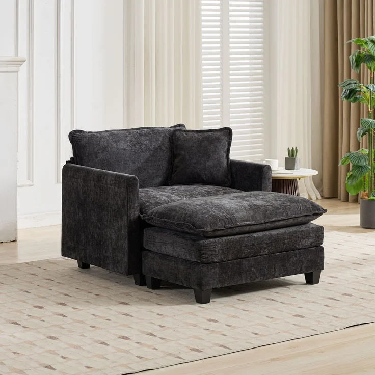 ZUBALIYA Sofa mit LED - Beleuchtung, mit Chenille - Bezug, mit Cordbezug, modular aufgebaut, aus Chenille, für Wohnzimmer und Apartments – Bild 7