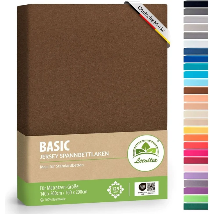 leevitex® Spannbettlaken 120x200 cm - 130x200 cm | Spannbetttuch Bettlaken | 100% Jersey Baumwolle | Matratzenhöhe bis 25 cm | Ökotex | Schokobraun – Bild 1