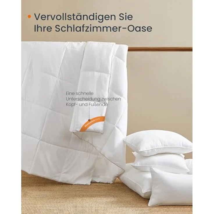 SONGMICS HOME Bettdecke, 200x135 cm Steppdecke, Steppbettdecke mit 8 Schlaufen, 300 GSM Decke, Einzelbettdecke, mit Karosteppung, wolkenweiß TDC011W01 – Bild 7