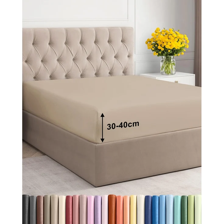 Spannbettlaken 150x190 - Mikrofaser Spannbetttuch 40cm (16") - Creme | Spannbetttuch, Boxspringbett, Weich, Knitterfrei, Bügelfrei, Atmungsaktiv, Hypoallergen, Rundumgummi, Gebürstet, OEKO-TEX