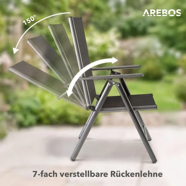 Arebos Klappstuhl Gartenstuhl 4er Set klappbar Hochlehner Alu verstellbar UV-fest (Set, 4 St), 7-fach verstellbar, Wetterfestes, bis 120 kg – Bild 4