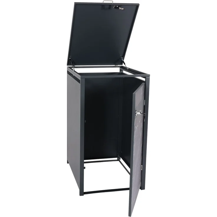 1er Mülltonnenverkleidung HWC-J82, Mülltonnenbox, erweiterbar, Metall 32kg, anthrazit ~ Marmor-Optik dunkel – Bild 5