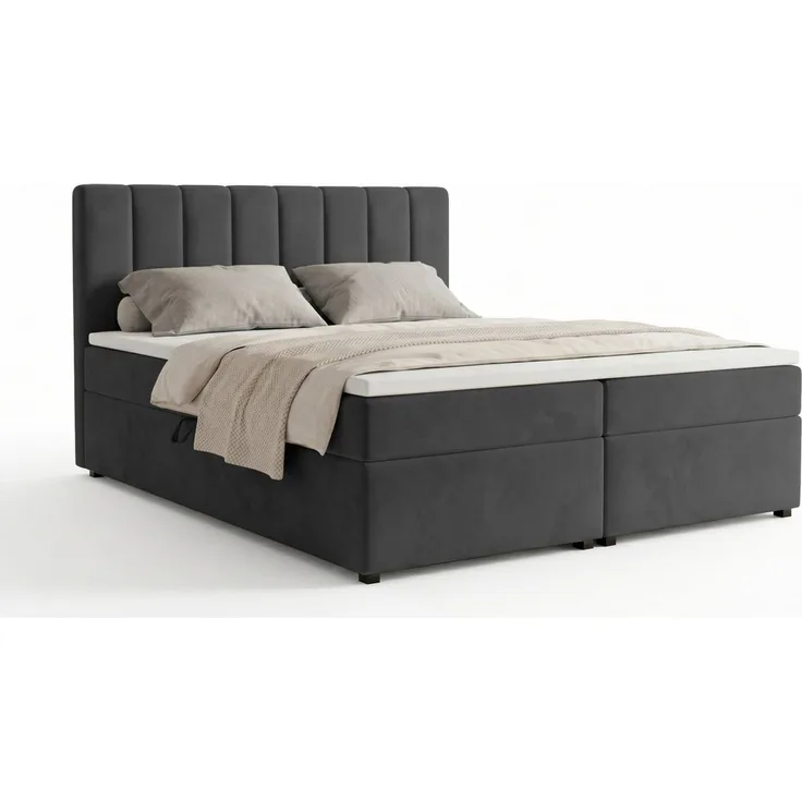 Deine Möbel 24 Boxspringbett VIKA Komplettbett Polsterbett Boxbett Bonellfederkernmatratzen H3 (Boxbett Taschenfederkern-Matratzen H4 optional, 1-St, Matratzen H3 / H4 zur Auswahl, Beige Grau Hellgrau Dunkelgrau Schwarz), inkl Topper Bettkästen, 120x20...