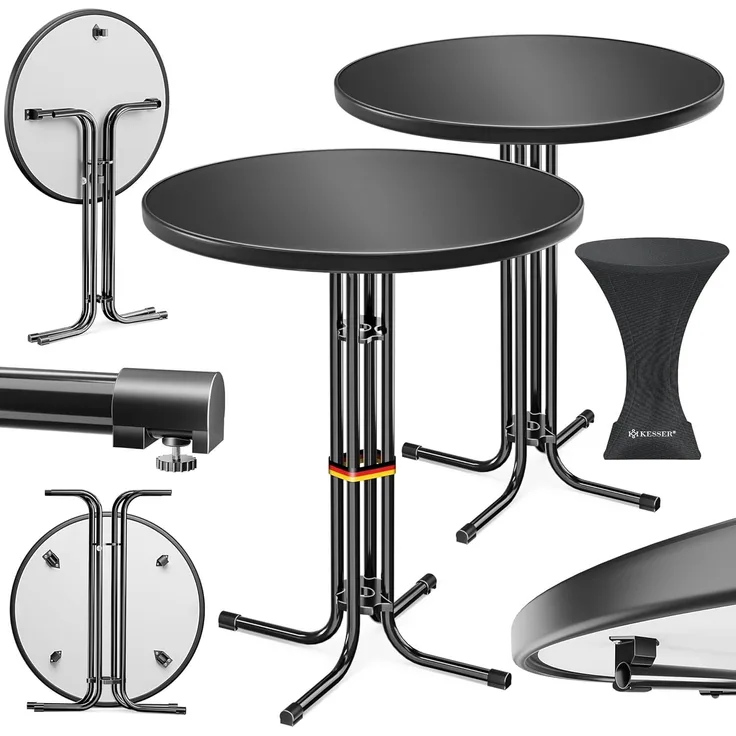 KESSER® Gastro Stehtisch klappbar - Gastronomie Bistrotisch rund - Wetterbeständiger Klapptisch Gartentisch - Runder Partytisch - Hitzebeständig - Stabil und sicher Schwarz, Ø 80 cm, 2er Set