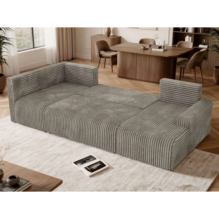 U-förmiges Sofa NESSARO COR U mit Schlaffunktion und Bettkasten, Freistehende Wohnlandschaft, DL-System, Bonellfederkern - Hellbraun Cord - Links Seite – Bild 5