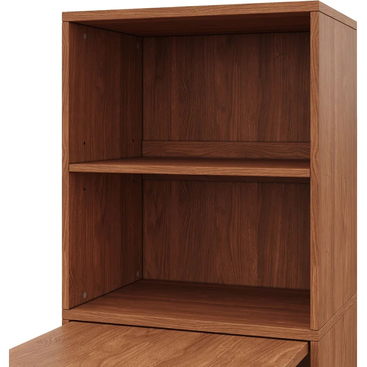 Flieks Klapptisch 130 x 51 x 137 cm, 2-in-1 Schreibtisch und Bücherregal mit 4 Fächern und Rollen, Nussbaumoptik – Bild 10
