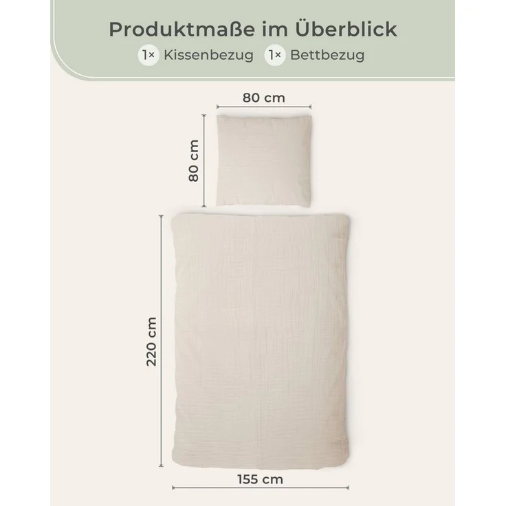 Laynenburg Bettwäsche Musselin aus 100% Baumwolle in 135x200 oder 155x220 cm, atmungsaktiv & bügelfrei – 2 lagig mit Reißverschluss & Haltebändern – Bild 3