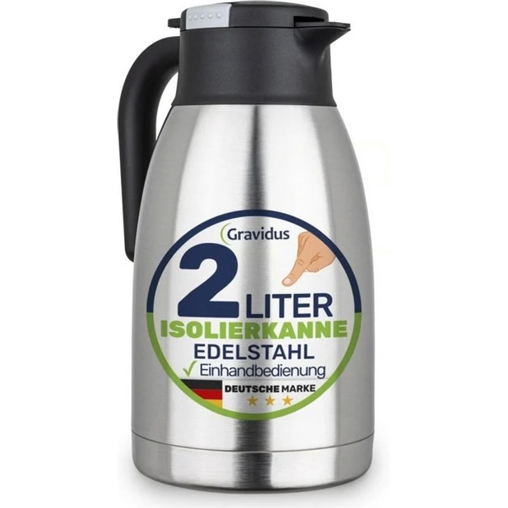 Edelstahl Isolierkanne 2 Liter mit Einhandbedienung – Bild 4