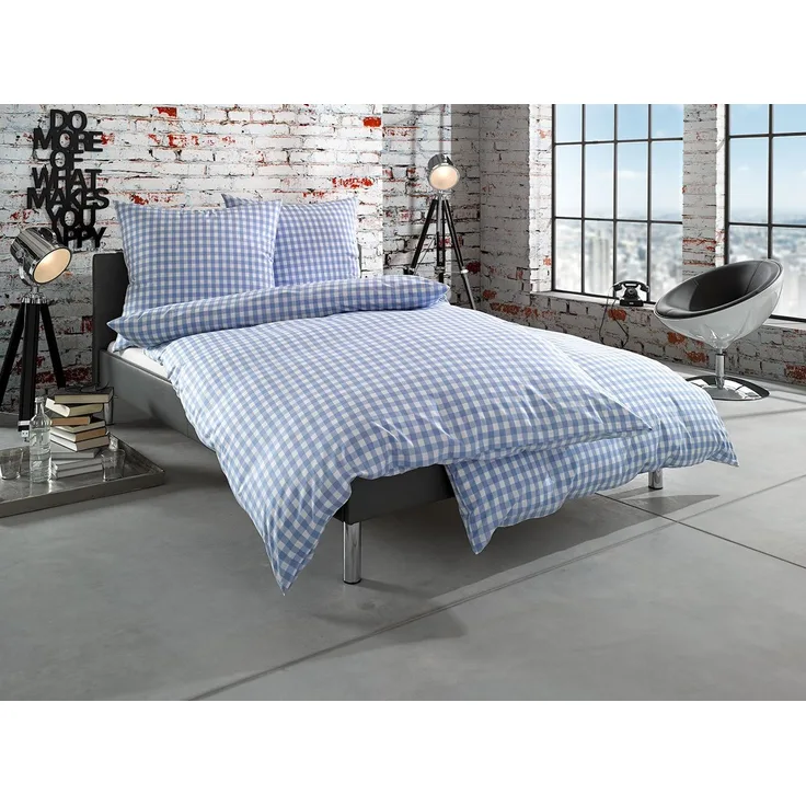 Bettwaesche-mit-Stil 'Oslo' Bettwäsche, Mako-Batist, Hellblau, 135x200 cm + 80x80 cm, Karo