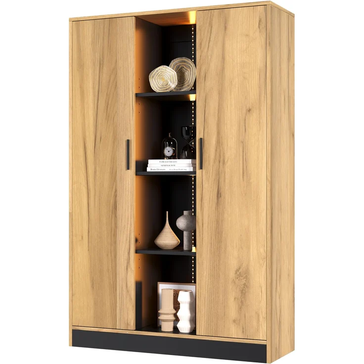 ZUBALIYA Vitrine Schrank 95 x 35 x 160 cm, Aktenschrank mit LED-Beleuchtung, Mehrzweckschrank mit Türen, Bücherregal & Aufbewahrungsschrank aus Holzwerkstoff, Wohnzimmerschrank, Flurschrank,Aktenschrank – Bild 3