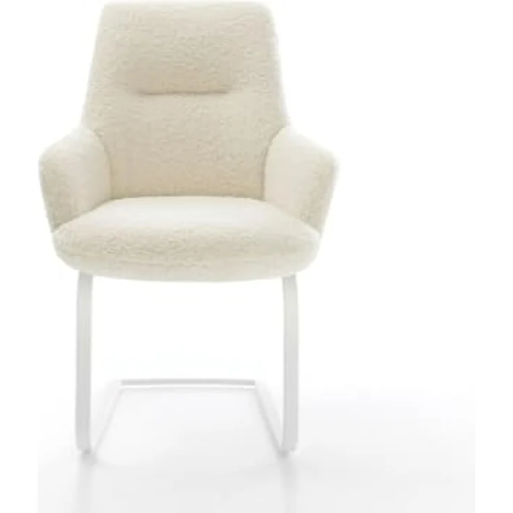 Freischwinger Zelia-Flex mit Armlehnen Teddystoff Beige Freischwinger flach Weiß Taschenfederkern – Bild 4