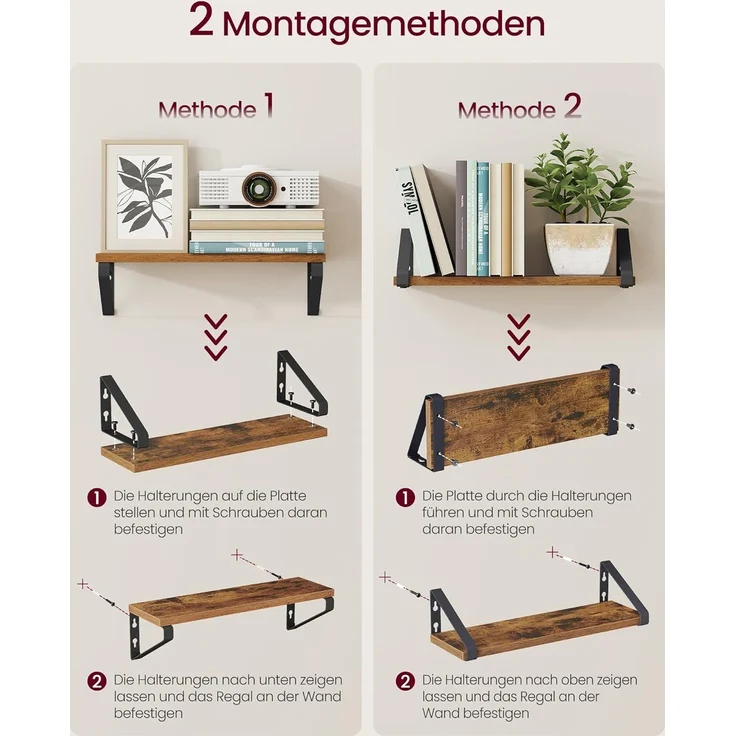 VASAGLE 'LWSDE042K01' Wandregal 2er Set, vintagebraun-mattschwarz, 12,7 x 40 x 11,2 cm – Bild 7