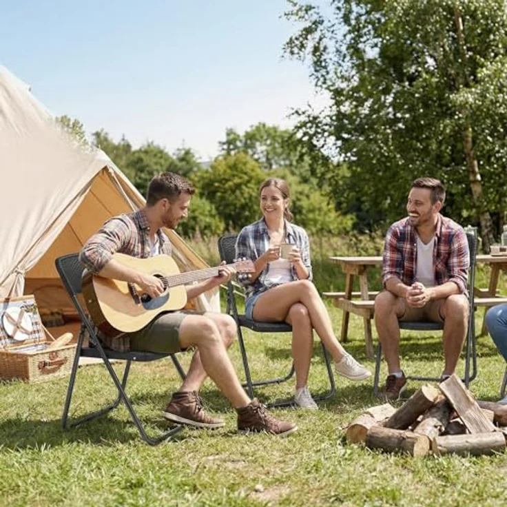 Sekey Rattan Gartenstuhl Klappbar 6er, Campingstuhl Faltbar 200KG, 46 x 53 x 84 cm, Klappstuhl Camping Balkon Garten, Gartenstühle Set Wasserdicht, Schwarz – Bild 10