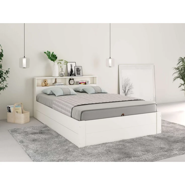 Home affaire Stauraumbett MAREILLES, 140x200cm, Massivholz, Hebemechanismus, Stauraum im Kopfteil und unter dem Bett – Bild 3