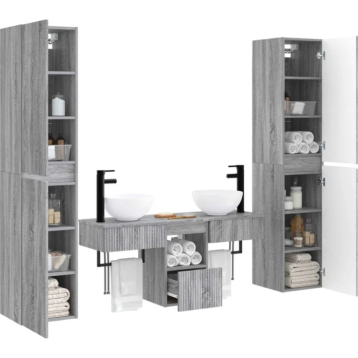 vidaXL Badezimmerschrank-Set 5 stk. Grau Sonoma 33 x 34,5 x 160 cm 3406009 – Bild 3
