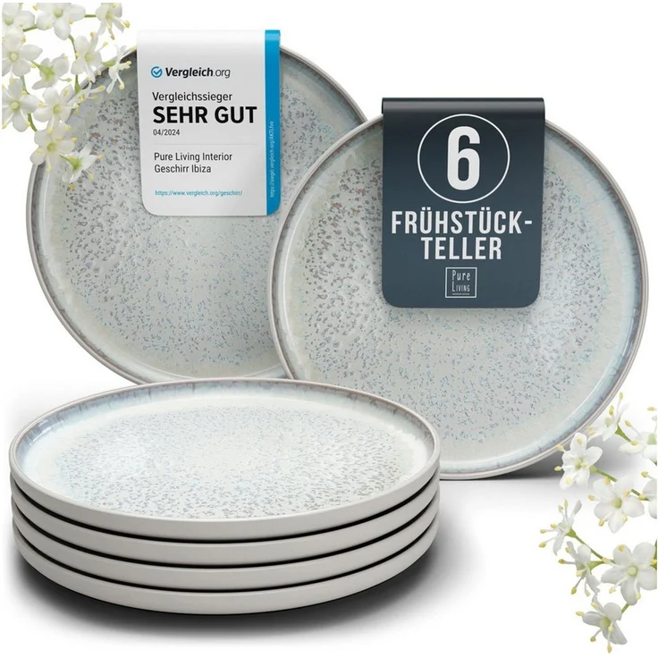PURE LIVING INTERIOR DESIGN Geschirr-Set Ibiza Dessertteller, Frühstückteller, 6er-Set, 20 cm, Beige (6-tlg), 6 Personen, Steingut – Bild 1