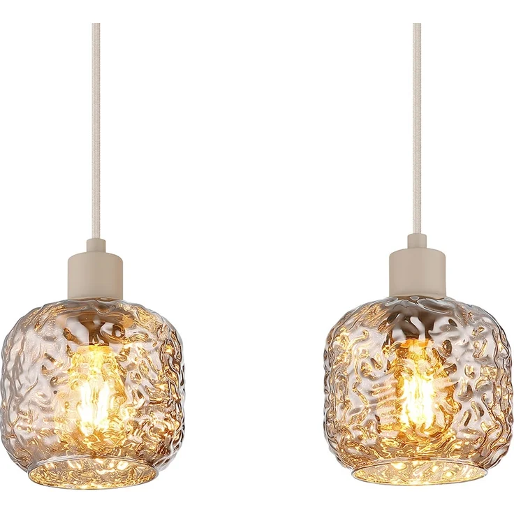 Hängeleuchte, beige, Glas, rauchfarben, Dellenstruktur, H 120 cm – Bild 7
