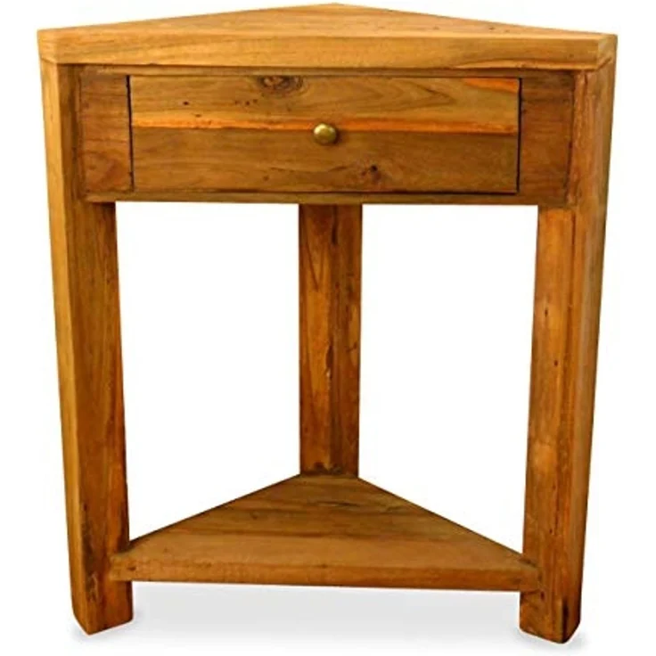 livasia Eckschrank Eckschränkchen mit Schublade aus Java, Teakholz, 62x34x70cm – Bild 1