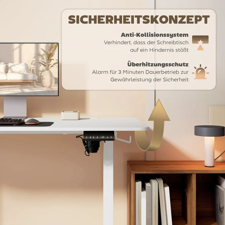 Vinsetto Schreibtisch, Spanplatte, Stahl, Weiß, 140L x 70B x 72-116H cm – Bild 6