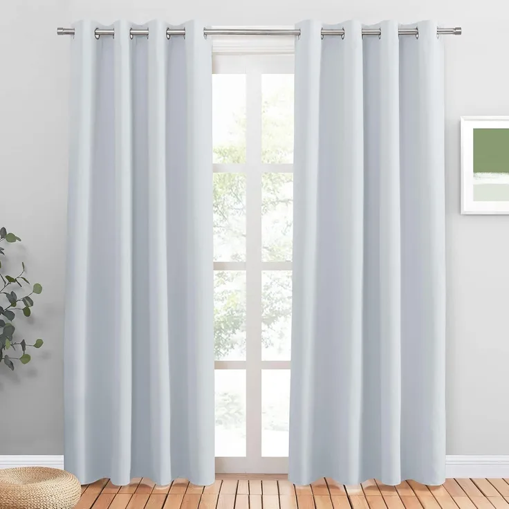 PONY DANCE Schlafzimmer Gardinen und Vorhänge Wärmeisolierend Verdunkelungsvorhang mit Ösen Gardine Weiß Blickdicht Thermovorhang, 2er Set H 210 x B 132 cm, Grau-weiß