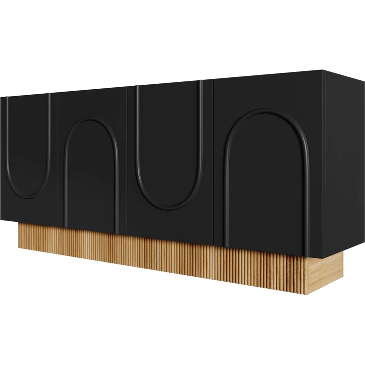ZUBALIYA Sideboard 160x38x75 cm, mit 4 Türen, aus Spanplatte, Schwarz / Holzfarben – Bild 19