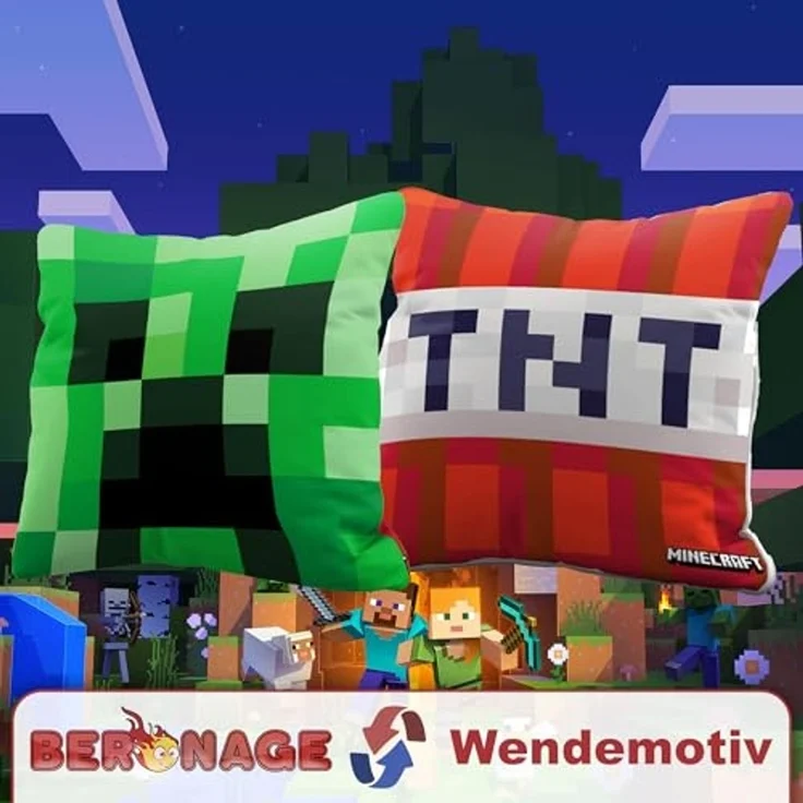BERONAGE Dekokissen Minecraft Kissen Creeper & TNT 40x40 cm Kuschelkissen Sofakissen, passend zur Bettwäsche, ideal für Sofa, Couch, Kinder-Bett, Auto – Bild 6