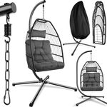 tectake Hängesessel Ariane, Dunkelgrau, Textil, robustes Stahlgestell, belastbar bis 160 kg, mit Schutzhülle, 98x202x107 cm