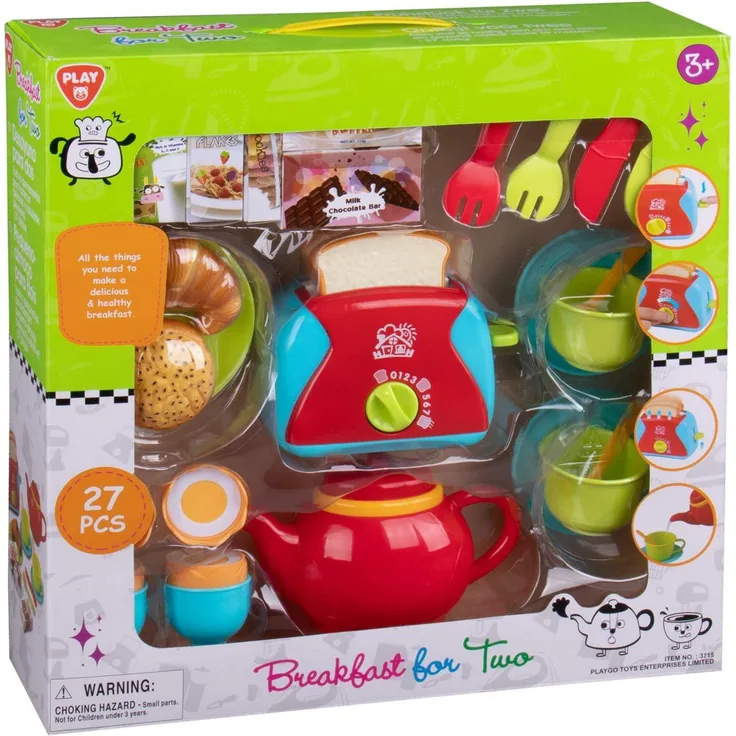 PlayGo 3715 Spielset Frühstück für Zwei, mit Küchenutensilien, Geschirr und viel Zubehör, 27 teilig