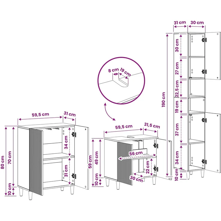 vidaXL 3-teiliges Badezimmer-Schranksystem ARNHEM Altholz 3417448 – Bild 7
