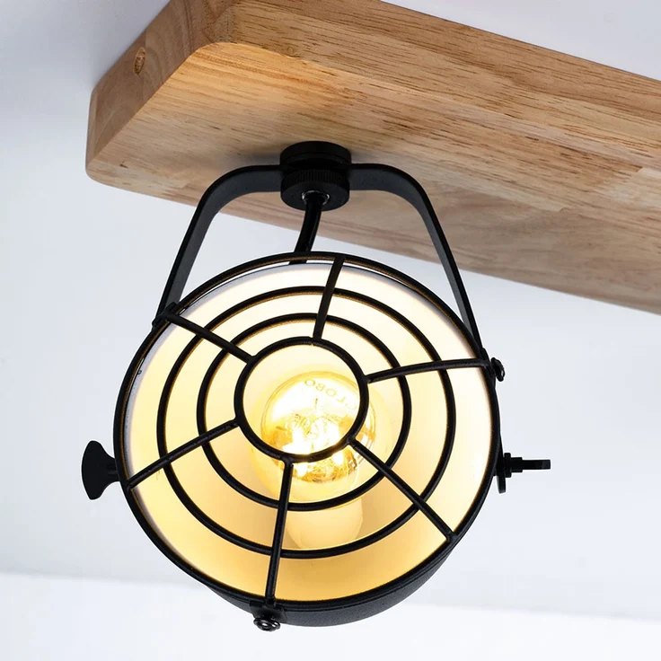 LED Deckenlampe, Metall Holz, schwarz, Spots verstellbar, L 59 cm – Bild 6
