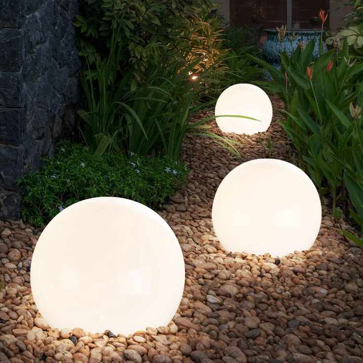 3er Set LED Solarkugel weiß, Erdspieß, DxH 10x38 cm – Bild 5