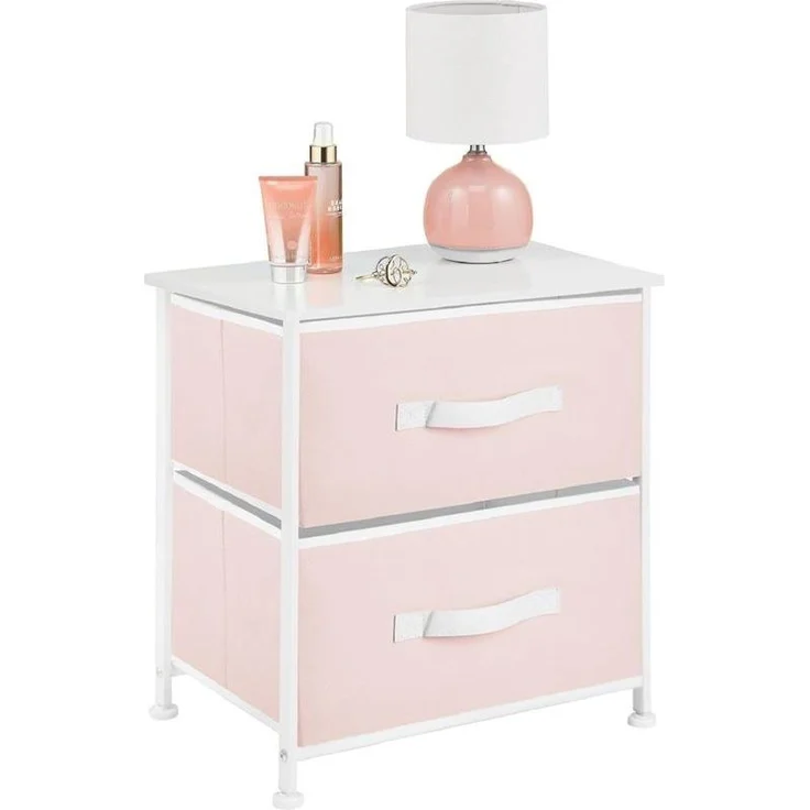 mDesign Nachttisch Kommode Schrank Organizer Stoff Metall MDF Rosa / Weiß – Bild 8