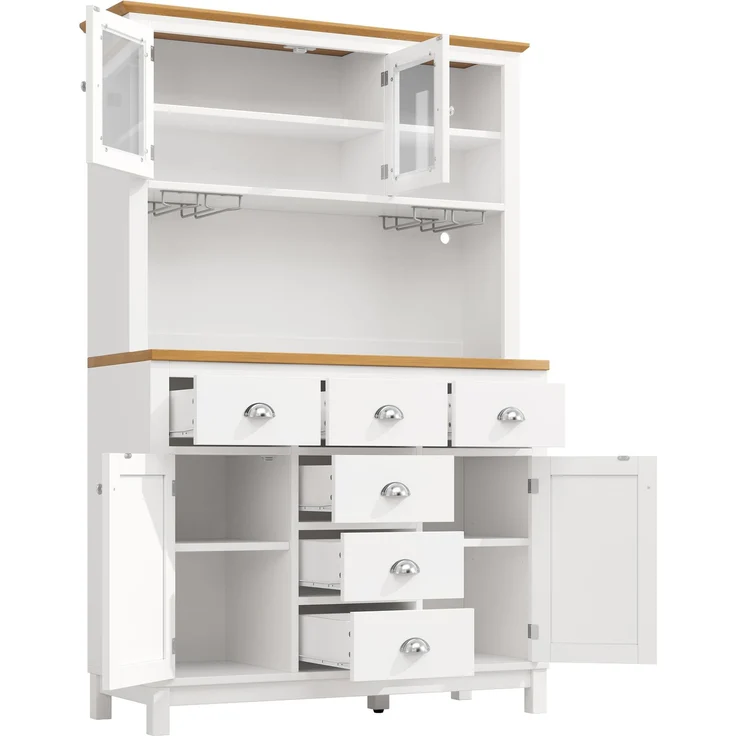 EINHOM Seitenboard / Aufbewahrungsschrank / Küchenschrank / Buffetschrank, 104 x 40 x 180 cm, Landhausstil, 4 Türen, mit LED-Lichtleiste & Getränkehaltern, Grün/Weiß, Weiß – Bild 7