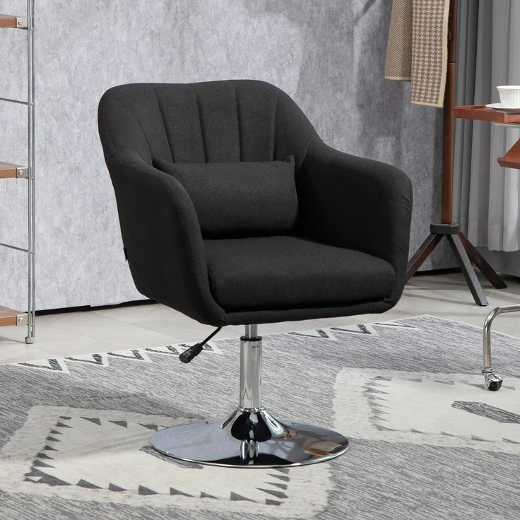 MELAYR, Drehstuhl, höhenverstellbarer Bürostuhl, leinenartiges Polyester, Metall, 60 x 60 x 79-91 cm, Schwarz – Bild 3