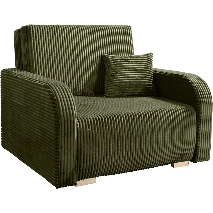 Wohnero24 Lirena 1 Schlafsessel mit Bettfunktion 80x195 cm – Cord Sessel ausziehbar 103x95 cm mit Bettkasten, kleines Gästebett, platzsparendes Einzelschlafsofa - Dunkelgrun – Bild 3