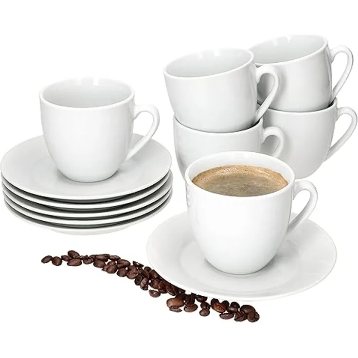MamboCat Tasse 6er Set Tommy Kaffeetassen mit Untertassen für 6 Personen, Porzellan