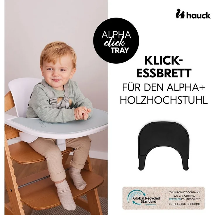 Hauck Hochstuhl Alpha Plus Black (Set), Mitwachsender Kinderhochstuhl mit Essbrett Click Tray & Sitzkissen – Bild 2