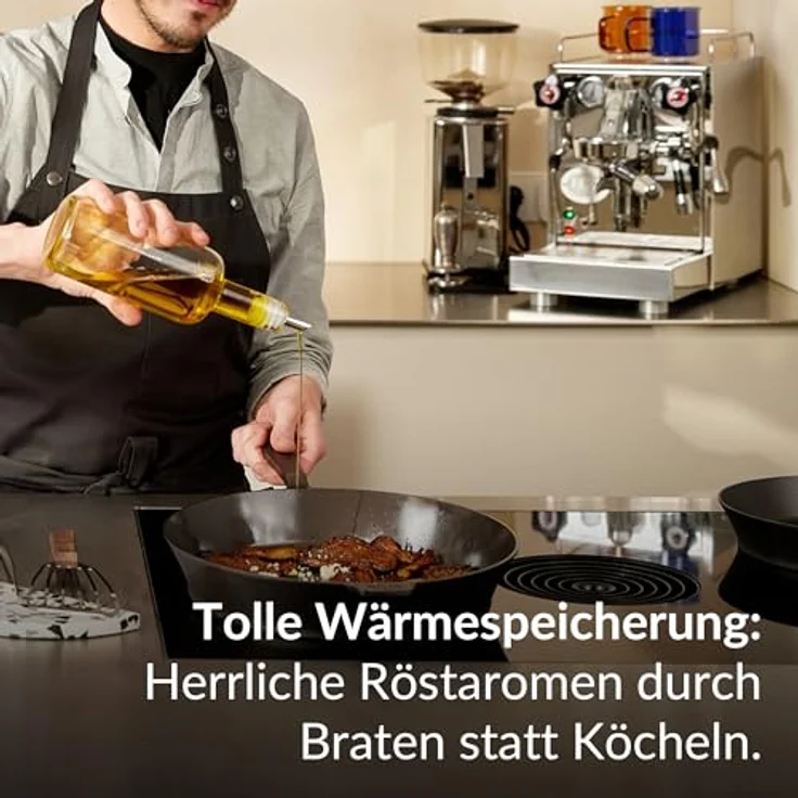 STUR Gusseisenpfanne Induktion 28 cm - Cast Iron Pan für alle Herdarten - Pfanne Gusseisen fein geschliffen - 100% Made in Germany - frei von künstlicher ANTIHAFT-BESCHICHTUNG & kratzfest – Bild 3