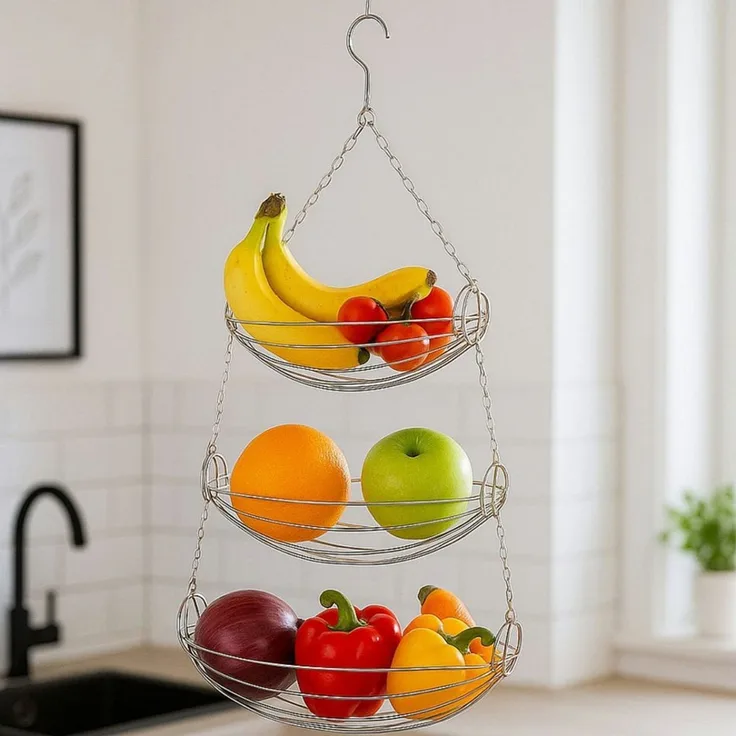 Koopman Hängekorb Küchenregal Gemüsekorb Edelstahl 3 Etagen 70 cm (Stück, 1 St, Packung), 3 Etagen, Obstkorb, Edelstahl, mit Haken