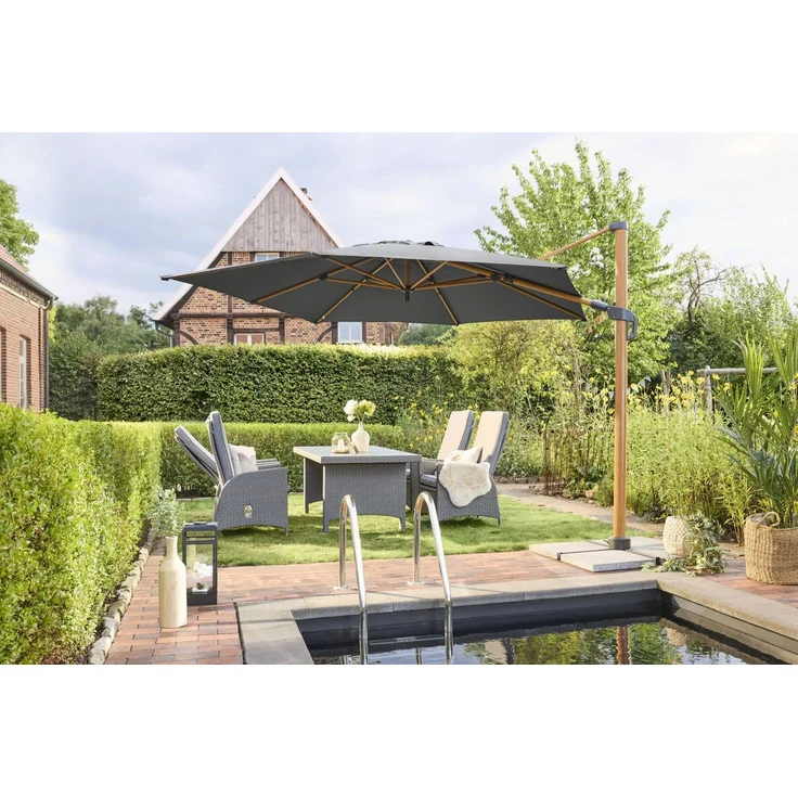 Primaster Ampelschirm Tarifa anthrazit Ø 4m Sonnenschirm Gartenschirm schwenkbar – Bild 7