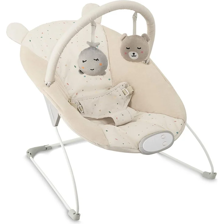 MoMi GLOSSY Babywippe für Babys bis 9 kg, 3-Punkt-Sicherheitsgurt, Metallgestell mit Antirutsch-Füßchen, Gewicht 1,7 kg, Abmessungen 58 x 49 x 53 cm, sensorisches Modul für Kinderförderung – Bild 1