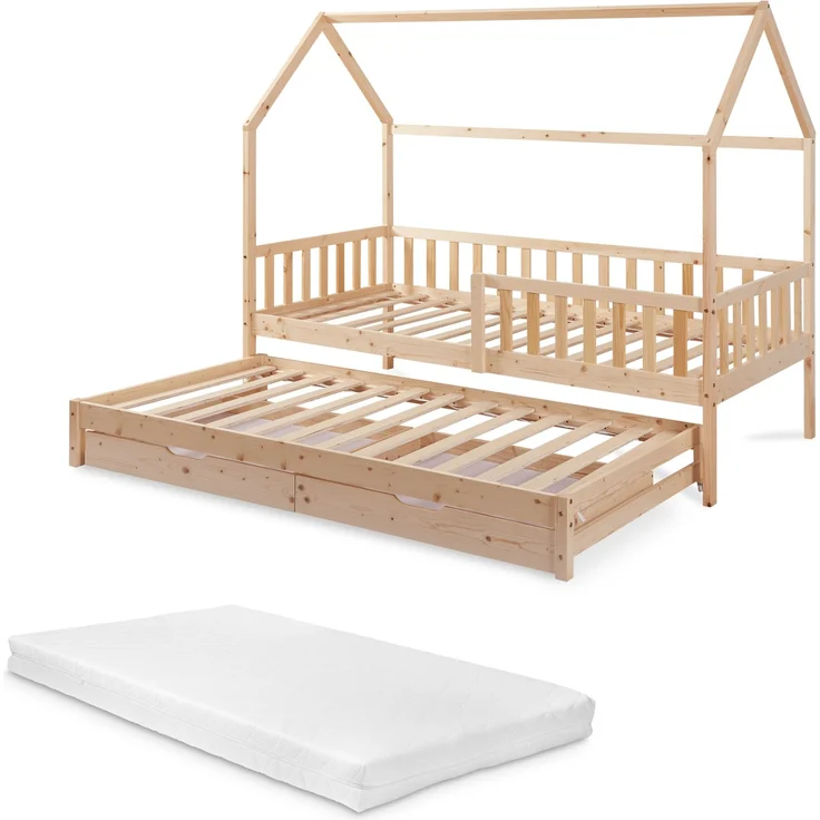 Doppel-Kinderbett Aarghonmaa mit Matratze 90x200 cm Kiefernholz Natur [en. casa] – Bild 2