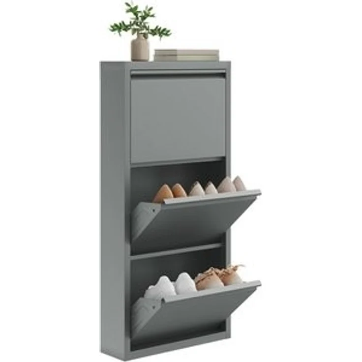 Woltu Schuhschrank mit 3 Klappen, für 9 Paar Schuhe, Schuhregal aus Metall – Bild 6