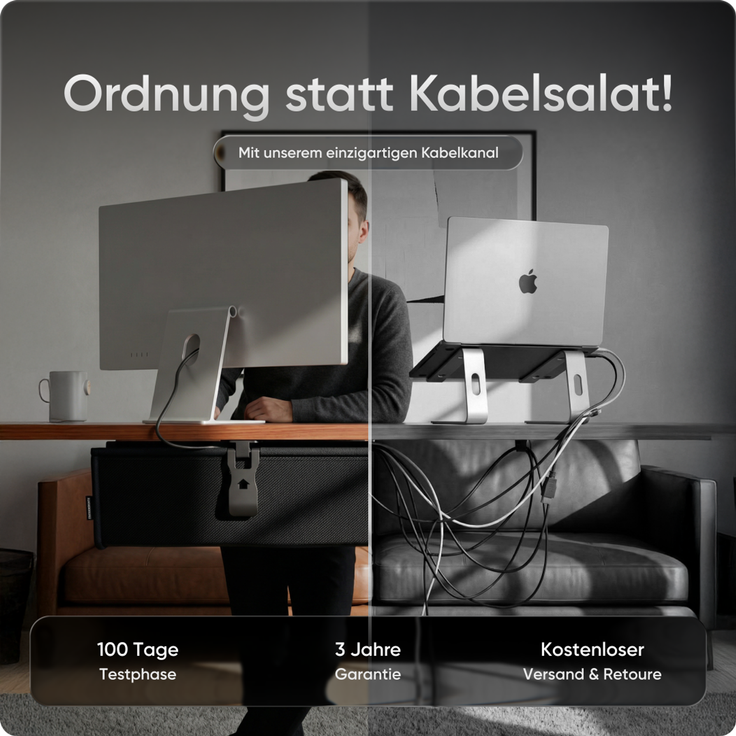 DESKSPACE Kabelwanne Schreibtisch Kabelmanagement - Beidseitig Klappbarer Kabelkanal - Cable Organizer für den Schreibtisch - 94 cm (Schwarz) – Bild 2