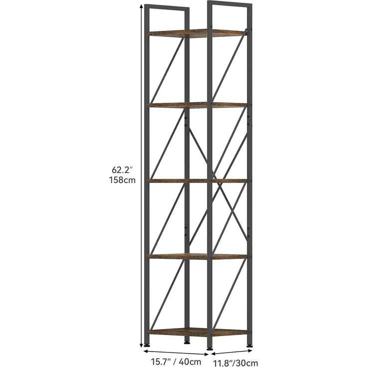 YITAHOME Bücherregal, 5-stöckiges Industrielles Standregal, Holzregale und Metallrahmen, Ausstellungsregal, Lagerregal für Wohnzimmer, Home-Office, Küche, Schlafzimmer, Vintagebraun Regal – Bild 6
